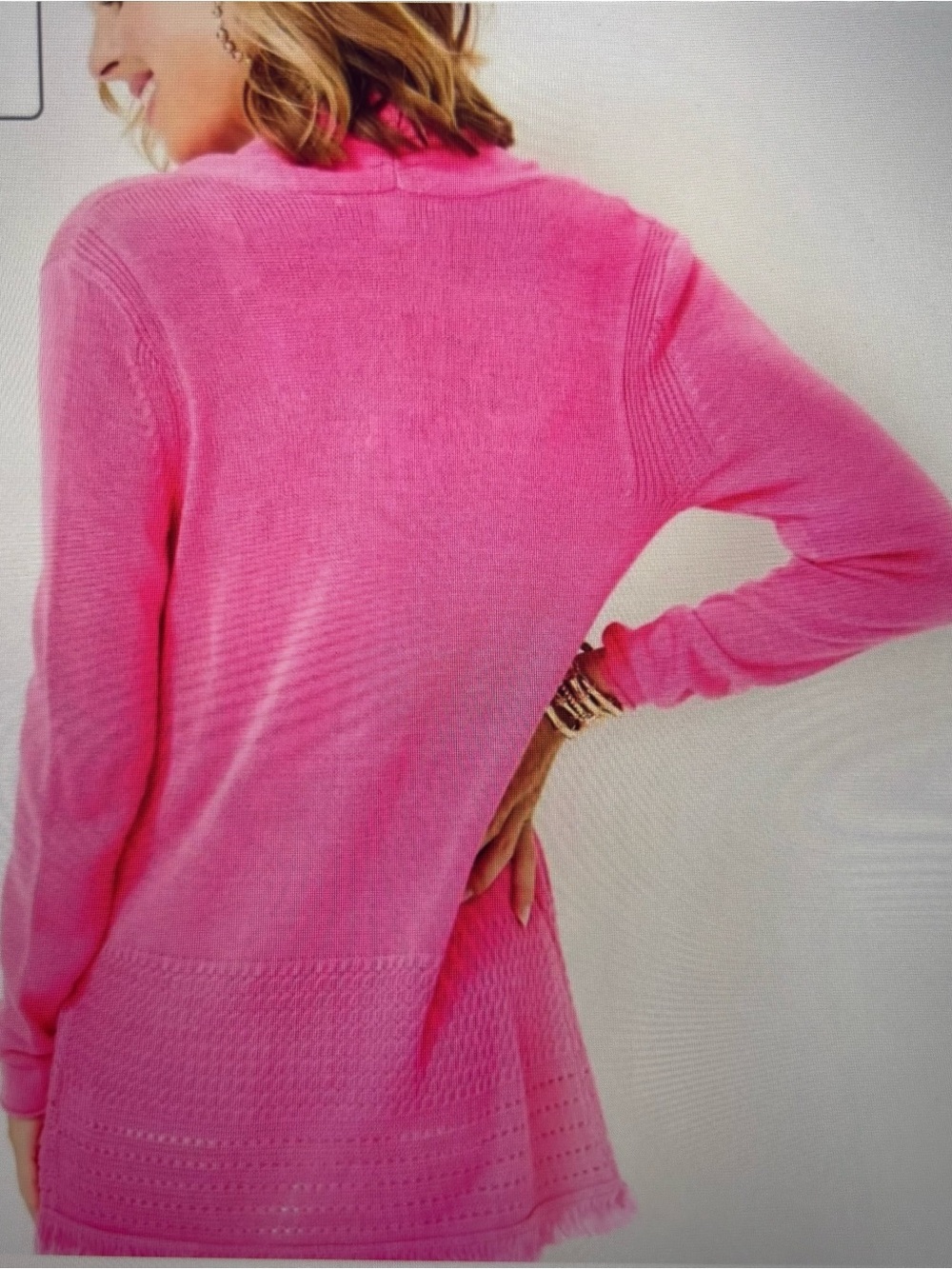 Lilly Pulitzer Size L Noble Fringe Cardigan Laying Piece Hot Pink - Picture 3 of 8
